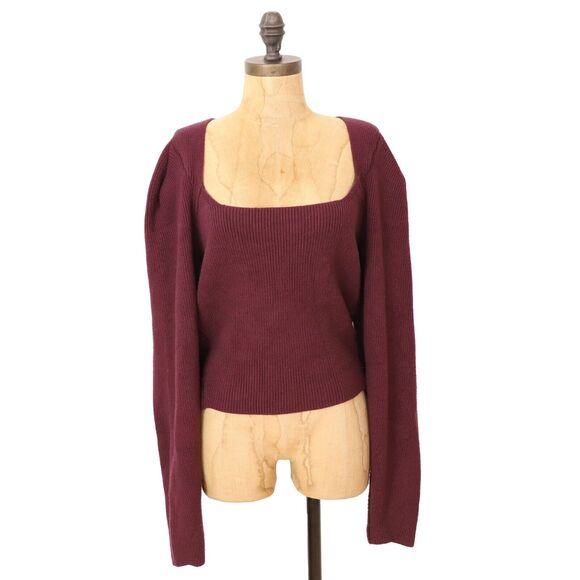 FREE PEOPLE Saffron Top Sweater Back Cut-Out S Pomegranate Wine Long Sleeve B17 - Picture 2 of 6